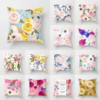 Автомобиль Гостиная Диван Чехлы Роскошные украшения дома Наволочка Розовое растение с цветочным принтом 40x40cm