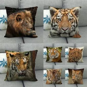Автомобиль Гостиная Диван Чехлы Роскошный домашний декор Наволочка Тигр Лев Дикая природа шаблон 40x40cm
