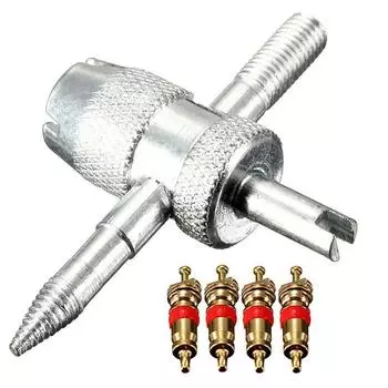 Автомобиль, грузовик, велосипед, 4-ходовой инструмент для ремонта шин, аксессуар для шин с 4 сердечниками клапана серебряный