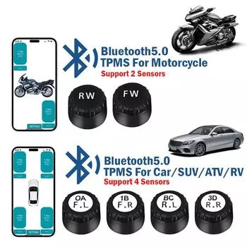 Автомобиль Мотоцикл Bluetooth 5.0 Система Контроля Давления в Шинах TPMS Поддержка 2/4 Внешних Датчиков Для Телефонов Android/IOS For Motorcycle