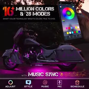 Автомобиль Мотоцикл RGB LED Атмосфера Окружающий Свет Комплект С Приложением Управления Музыкой Гибкая Водонепроницаемая Неоновая Лента Для Декоративной Лампы 12 В