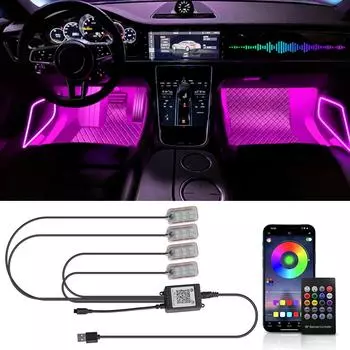 Автомобильная атмосфера Светодиодная подсветка для ног USB-зажигалка Декоративные светильники для окружающей среды Автомобильные интерьерные лампы с приложением Двойное управление