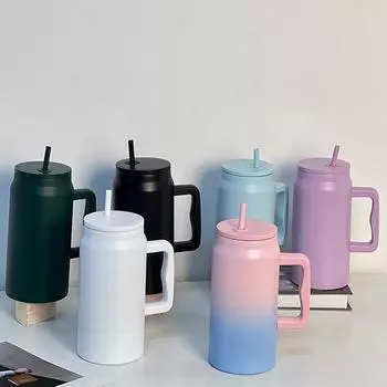 Автомобильная большая чашка MAC Ice Bullock из нержавеющей стали, чашка с трубочкой, простая ручка, двойной вакуумный автомобильный стакан большой емкости 1500ml