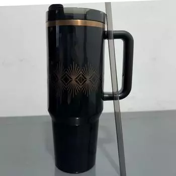 Автомобильная чашка 304, чашка с ручкой из нержавеющей стали, соломенная чашка для льда, 40 унций One Size чёрный