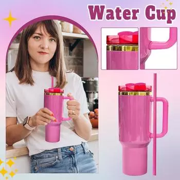 Автомобильная чашка 304, чашка с ручкой из нержавеющей стали, соломенная чашка для льда, 40 унций One Size