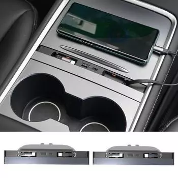 Автомобильная док-станция с 4 интерфейсами быстрой зарядки, выдвижной кабель, 27 Вт, автомобильное быстрое зарядное устройство, водонепроницаемый USB-концентратор для Tesla Model 3/Y A чёрный