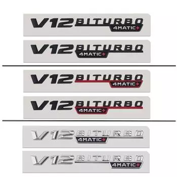 Автомобильная хромированная этикетка с 3D буквами V12 BITURBO 4MATIC + для C43 C63 C63S E43 E53 E63S S65L, боковые наклейки на переднее крыло Black Red