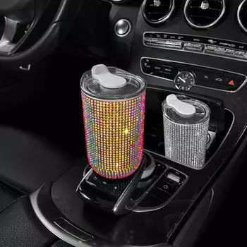 Автомобильная хрустальная кружка для напитков из нержавеющей стали с крышкой, соломенная бутылка для воды с блестками и бриллиантами, автомобильная кофейная кружка чёрный