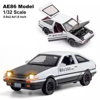 Автомобильная игрушка 1:32-масштабная литая под давлением модель автомобиля Dash Trueno AE86, игрушка со звуком и светом, отступающая назад, коллекция энергии None чёрный