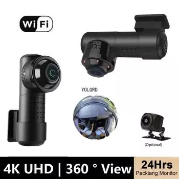 Автомобильная камера 360 ° 3D Wifi 4K Dash Cam для автомобиля Mini Dvr Dashcam 24h Parking Monitor Back Kamera Front and Rear Dual Dvrs 0GB