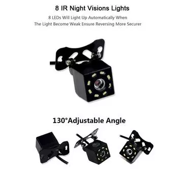 Автомобильная камера заднего вида 8 светодиодов ночного видения Реверсивный автопарковочный монитор CCD Водонепроницаемое HD-видео 12V