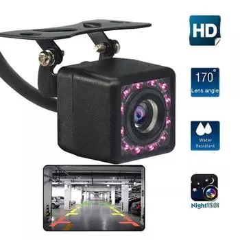 Автомобильная камера заднего вида с 12 светодиодами, HD-камера ночного видения, задняя камера заднего вида, широкоугольная водонепроницаемая камера 170°, водонепроницаемая камера 12LED чёрный