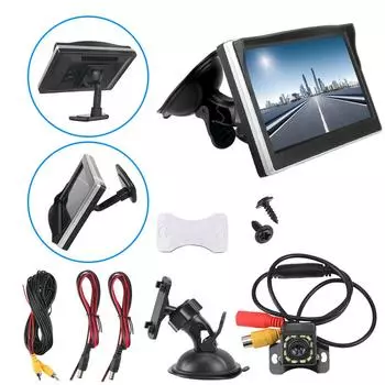 Автомобильная камера заднего вида с водонепроницаемым резиновым чехлом и кронштейном, камера заднего вида 5 дюймов, 12 светодиодов, помощь при парковке автомобиля