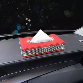 Автомобильная коробка для салфеток Diamond Crystal, роскошная искусственная кожа, держатель для автомобильной коробки, чехол, поднос, автомобильные аксессуары для дома, офиса, авто