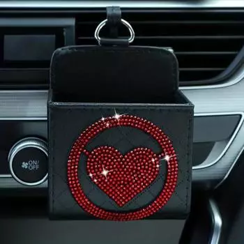 Автомобильная коробка из искусственной кожи, автомобильное хранилище, роскошный блестящий горный хрусталь, сердце любви, внедорожник, грузовик красный