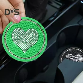 Автомобильная круглая бутылка для воды, силиконовая подставка в форме сердца, декор со стразами, подстаканник, противоскользящий, устойчивый к шуму, коврик для чашки из ПВХ красный