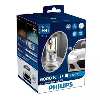 Автомобильная лампа Philips LED Headlight H4 6000K 12 В 23 Вт Extreme Ultinon Совместимость с техосмотром автомобиля Гарантия 3 года 2 шт. PHILIPS