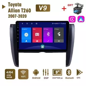 Автомобильная магнитола Android для Toyota Allion T260 2007-2020, 2 Din, мультимедийная навигация Carplay, GPS, WIFI, головное устройство, 4 + 64 ГБ 1+16GB