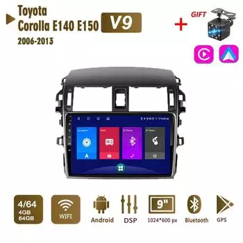 Автомобильная магнитола Android для Toyota Corolla E140 E150 2006-2013 2 Din, мультимедийная навигация Carplay, GPS, WIFI, головное устройство, 4 + 64 ГБ 1+16GB
