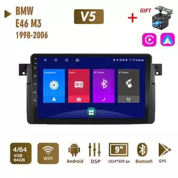 Автомобильная магнитола Android стерео для BMW E46 M3 318i 320i 325i 1998-2006 2 Din мультимедиа Carplay навигация авторадио GPS WIFI головное устройство 4 + 64 ГБ 1+16GB