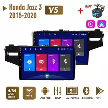 Автомобильная магнитола Android стерео для Honda Jazz 3 2015-2020 Fit 3 GP GK 2013-2020 2 Din Мультимедийная навигация Carplay Авторадио GPS WIFI Головное устройство 4 + 64 ГБ 1+16GB,Left