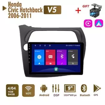 Автомобильная магнитола Android стерео для Honda Civic Hatchback 2006-2011 2 Din мультимедиа Carplay навигация авторадио GPS WIFI головное устройство 4 + 64 ГБ 1+16GB