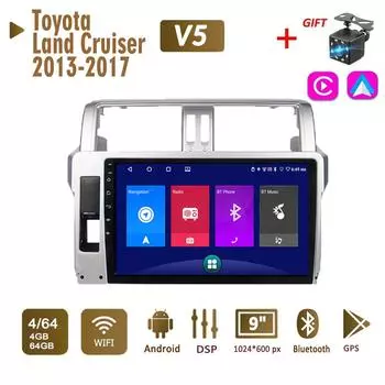 Автомобильная магнитола Android стерео для Toyota Land Cruiser Prado 150 2013-2017 2 Din мультимедиа Carplay навигация авторадио GPS WIFI головное устройство 4 + 64 ГБ 1+16GB