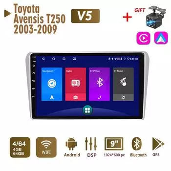 Автомобильная магнитола Android стерео для Toyota Avensis T250 2 2003-2009 2 Din мультимедиа Carplay навигация Авторадио GPS WIFI головное устройство 4 + 64 ГБ 1+16GB