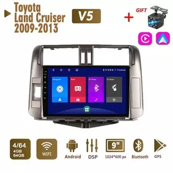 Автомобильная магнитола Android стерео для Toyota Land Cruiser Prado 150 2009-2013 2 Din мультимедиа Carplay навигация авторадио GPS WIFI головное устройство 4 + 64 ГБ 1+16GB