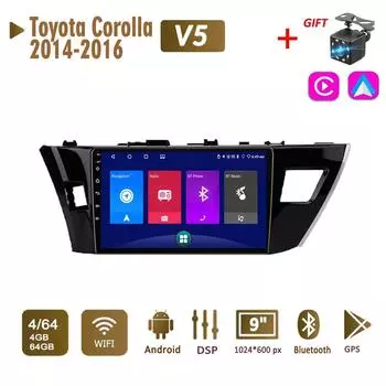Автомобильная магнитола Android стерео для Toyota Corolla E170 E180 2014-2016 2 Din мультимедиа Carplay навигация Авторадио GPS WIFI головное устройство 4 + 64 ГБ 1+16GB