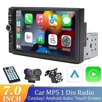 Автомобильная магнитола Hippcron, 1 Din, Bluetooth HD, 7 дюймов, сенсорный экран, стерео, 12 В, провод, Carplay и Android Auto, с камерой/без камеры Radio Only