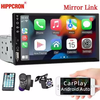 Автомобильная магнитола Hippcron, MP5-плеер, 1 Din, Bluetooth HD, 7 дюймов, сенсорный экран, стерео, 12 В, с Carplay Radio Only