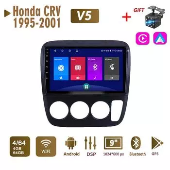 Автомобильная магнитола на базе Android, стерео для Honda CRV 1995-2001, 2 Din, мультимедийная навигация Carplay, авторадио, GPS, WIFI, головное устройство, 4 + 64 ГБ 1+16GB