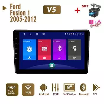 Автомобильная магнитола на базе Android, стерео для Ford Fusion 1 2005-2012, 2 Din, мультимедийная навигация Carplay, авторадио, GPS, WIFI, головное устройство, 4 + 64 ГБ 1+16GB