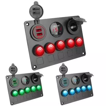 Автомобильная панель переключателей 5 Gang LED Toggle Rocker цифровой вольтметр для морского автомобиля грузовика судна водонепроницаемый двойной порт USB красный
