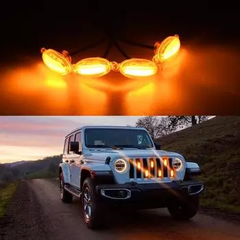 Автомобильная передняя решетка, предупреждающий сигнальный светильник, янтарный дневной ходовой фонарь, авто, центральная сетка, предупреждающая противотуманная фара, комплект для FORD Pickup SUV, 12 В 12V 1 in 3 чёрный