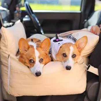 Автомобильная переноска для щенков, легко чистится, съемный, портативный, многофункциональный, для собак, автомобильные сиденья, сумка для перемещения, аксессуары для домашних животных бежевый