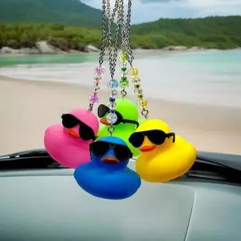 Автомобильная подвеска на зеркало заднего вида с изображением мультяшной утки, подвесное украшение со съемными солнцезащитными очками для автомобиля розовый