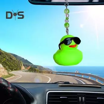 Автомобильная подвеска на зеркало заднего вида с изображением мультяшной утки, подвесное украшение со съемными солнцезащитными очками для сумки в машину, рождественская елка, красочные аксессуары для салона автомобиля фиолетовый
