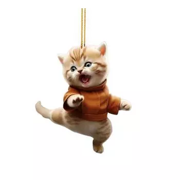 Автомобильная подвеска с шнурком, легко подвешиваемая, с дизайном кота кунг-фу, украшением для зеркала заднего вида автомобиля, подвеской в виде животного, аксессуарами для салона автомобиля D