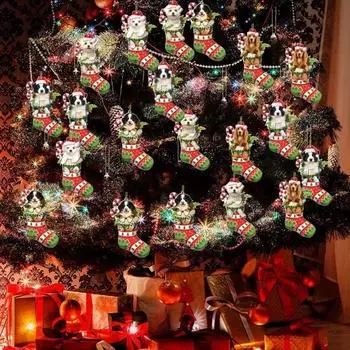 Автомобильная подвеска в виде милой собаки с ремешком, легко подвешивается, яркий цвет, очаровательное украшение для рождественской елки 6