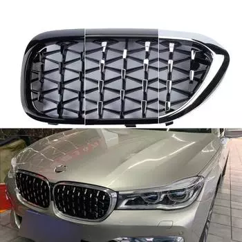 Автомобильная решетка переднего бампера ABS Diamond с накладкой, гоночные решетки для почек для BMW 5 серии G30 2017-2020, замена стиля автогриля чёрный