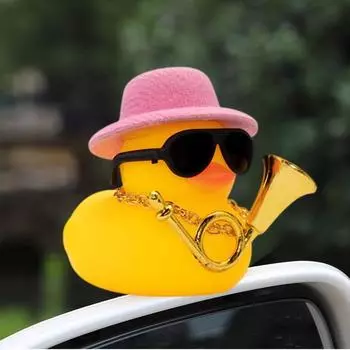 Автомобильная резиновая утка, пищащая резиновая утка, украшения для автомобиля, мини-утка, украшение для автомобиля с музыкальным инструментом, ожерелье, солнцезащитные очки, шляпа