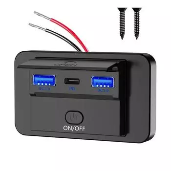 Автомобильная розетка USB 12 В, настенное крепление на панель 36 Вт, USB C и двойной порт QC 3.0 18 Вт, зарядное гнездо, аксессуары для автомобиля, автобуса, автофургона, грузовика Worldmuma синий