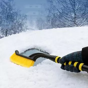 Автомобильная щетка для снега, скребок для льда, съемная длинная ручка, губка, щетина высокой плотности, автоматическая метла для удаления снега с лобового стекла, инструмент лопаты для льда красный