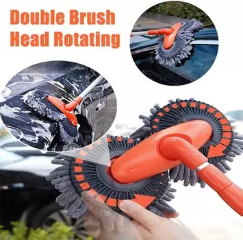 Автомобильная швабра с двойной головкой для мытья автомобиля, вращающаяся щетка для мытья автомобиля, не повреждающая автомобиль, мягкая щетка с длинной ручкой, съемная выдвижная автомобильная щетка