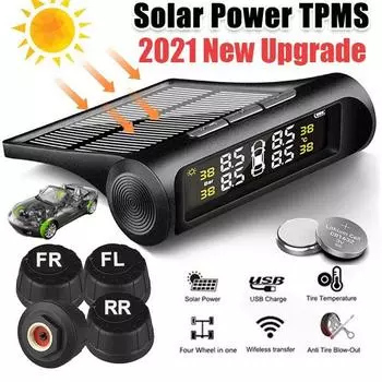Автомобильная система контроля давления в шинах TPMS, внешний детектор давления в шинах автомобиля, системы охранной сигнализации, солнечная энергия чёрный