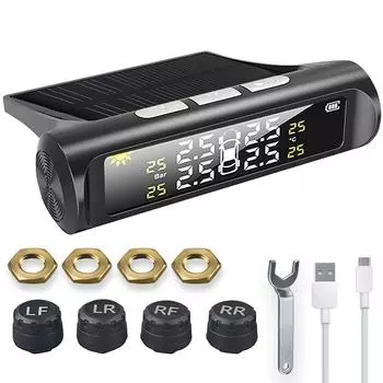 Автомобильная система контроля давления в шинах TPMS, солнечная батарея, цифровой ЖК-дисплей, автомобильная охранная сигнализация, внешний датчик давления