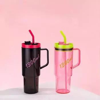 Автомобильная соломенная чашка, простая, изысканная, двойная питьевая чашка большой емкости, герметичная, герметичная 1300ML чёрный