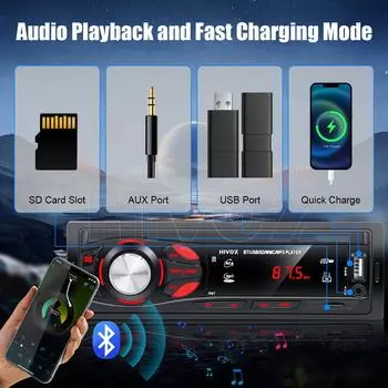 Автомобильная стереосистема HIVOZ Bluetooth, 4x15 Вт автомобильная аудиосистема FM-радио, MP3-плеер USB/SD/AUX, громкая связь с беспроводным пультом дистанционного управления